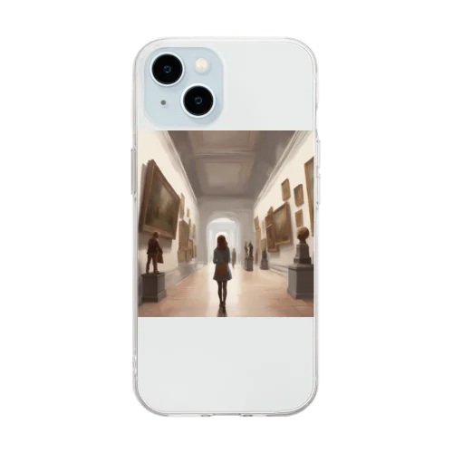 美術館を歩く女の子 Soft Clear Smartphone Case