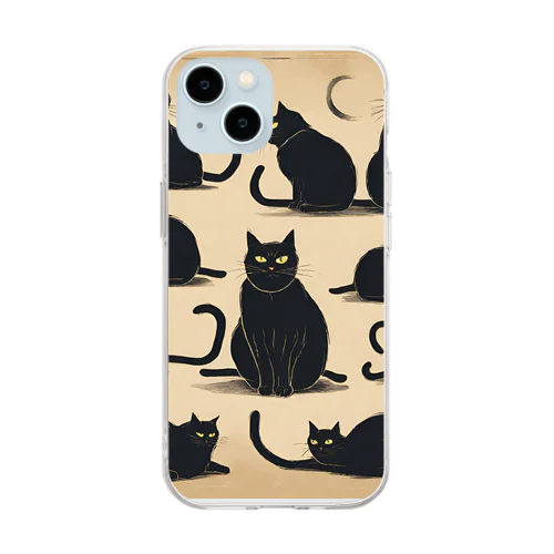 「黒猫10ポーズ」 Soft Clear Smartphone Case