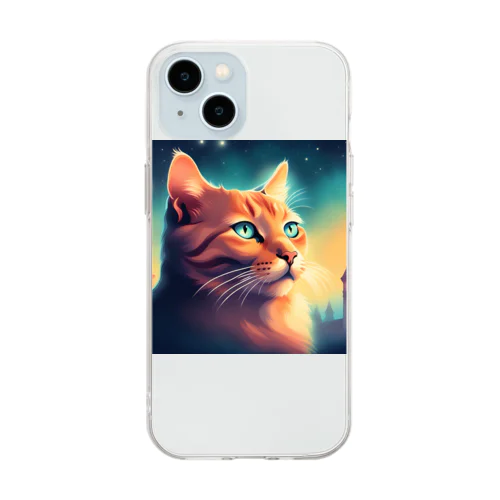 何かを眺める猫のグッズ Soft Clear Smartphone Case