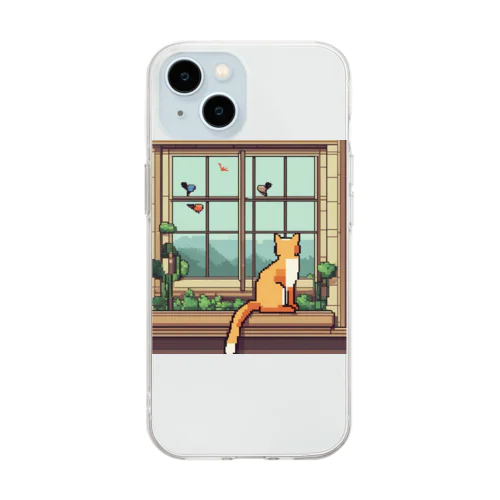 外を眺める猫 Soft Clear Smartphone Case