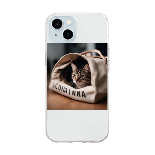 袋に入っている猫 Soft Clear Smartphone Case