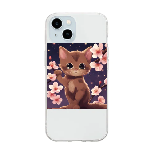 春と梅と茶猫03 Soft Clear Smartphone Case