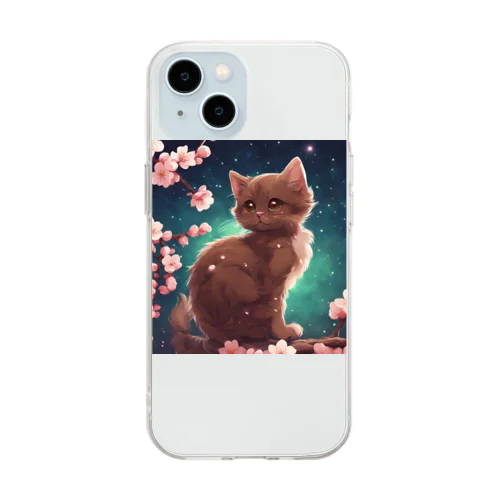 春と梅と茶猫04 Soft Clear Smartphone Case