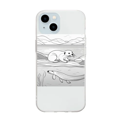 スケッチ画カワウソ Soft Clear Smartphone Case