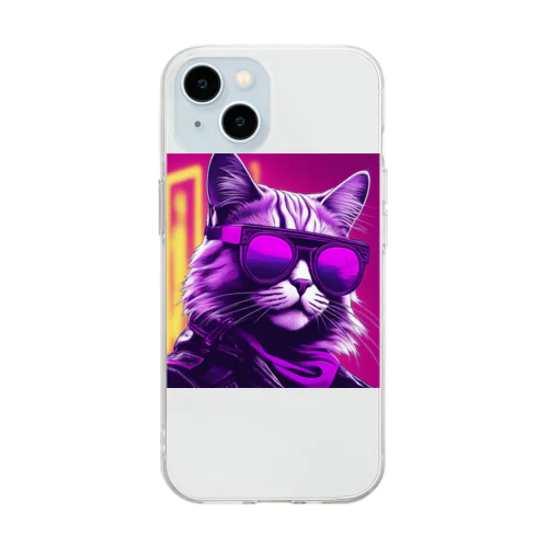 ハードボイルドねこ Soft Clear Smartphone Case