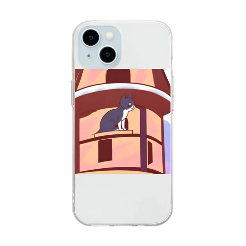 高台から見下ろす猫 Soft Clear Smartphone Case