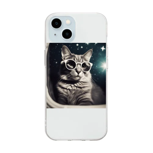 宇宙旅サングラスねこ Soft Clear Smartphone Case