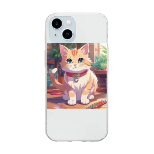 絵を描くネコ Soft Clear Smartphone Case