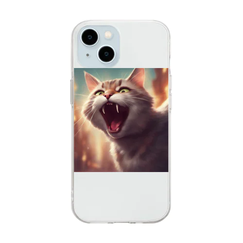 威嚇するねこ Soft Clear Smartphone Case