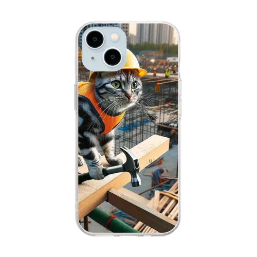 工事現場の猫 Soft Clear Smartphone Case