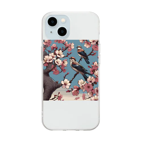 桜と雀（Cherry blossom & sparrow)  01 Soft Clear Smartphone Case