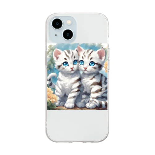 虎縞白猫兄弟のまなざし02 Soft Clear Smartphone Case