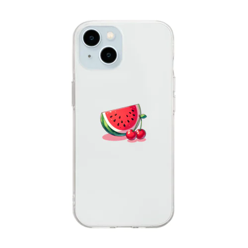 スイカとチェリー Soft Clear Smartphone Case