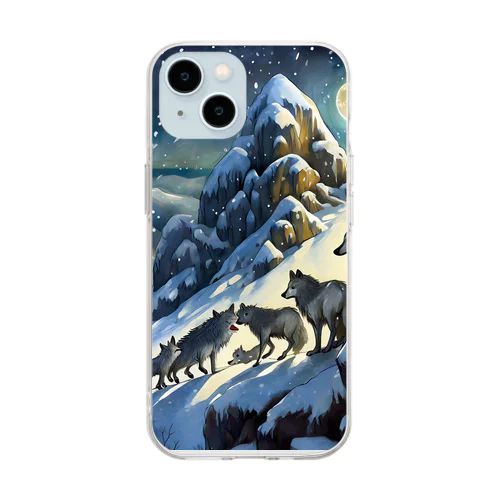 雪山のオオカミの群れ Soft Clear Smartphone Case