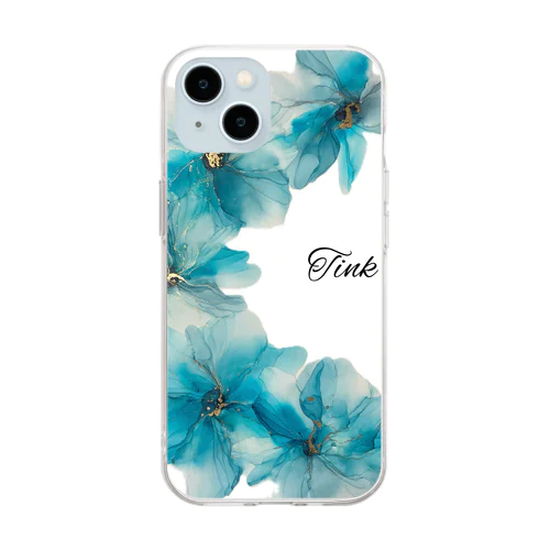 Tink ターコイズブルーflowerロゴ入り Soft Clear Smartphone Case