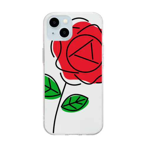 シンプルかわいい赤いバラ Soft Clear Smartphone Case