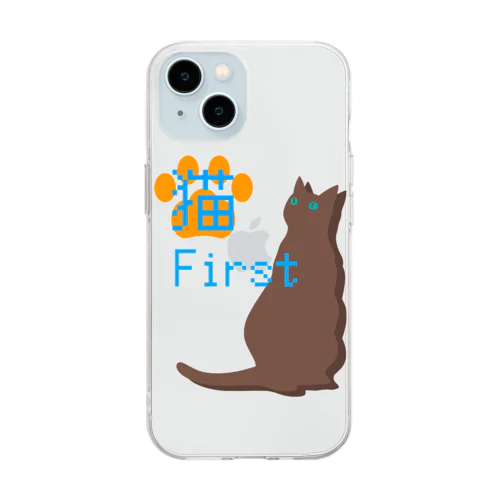 猫ファースト - 猫Tシャツ Soft Clear Smartphone Case