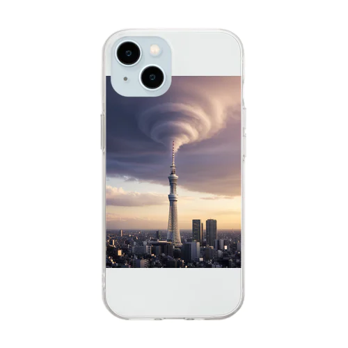 東京スカイツリーと竜巻 Soft Clear Smartphone Case