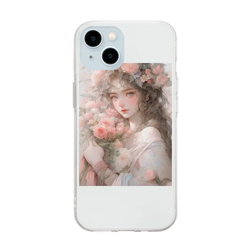 バラの花束と女性　なでしこ1478 Soft Clear Smartphone Case