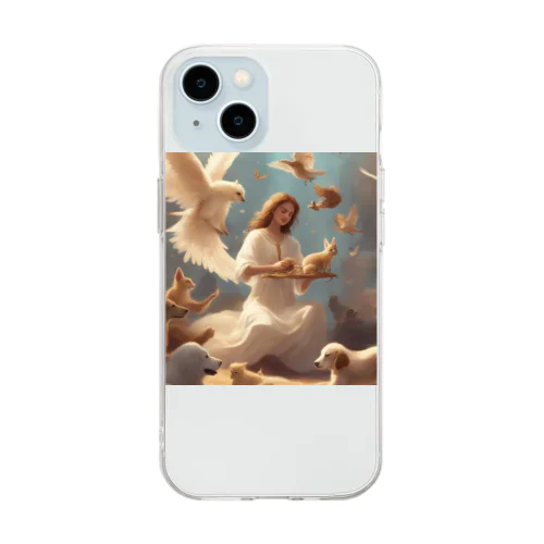 ペットと遊ぶ天使 Soft Clear Smartphone Case