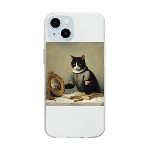 絵画風の猫イラストグッズ Soft Clear Smartphone Case