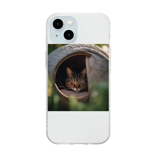 丸まって寝る猫 Soft Clear Smartphone Case