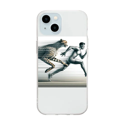 Speed Symbiosis: Man and Cheetah in Stride Soft Clear Smartphone Case