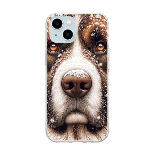 雪の中しかめっ面の犬さん Soft Clear Smartphone Case