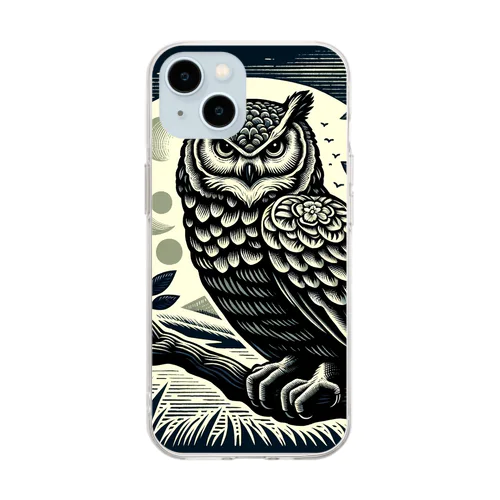 Owl gazing from a branch Soft Clear Smartphone Case