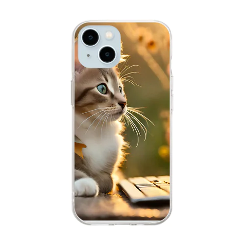 キーボード操作する猫 Soft Clear Smartphone Case