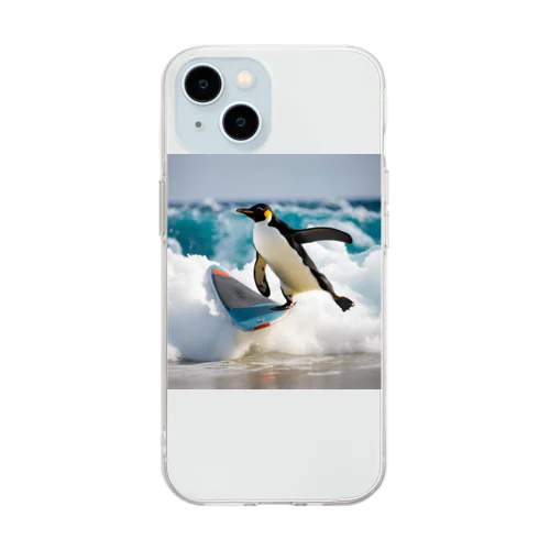 サーフィンするペンギン Soft Clear Smartphone Case