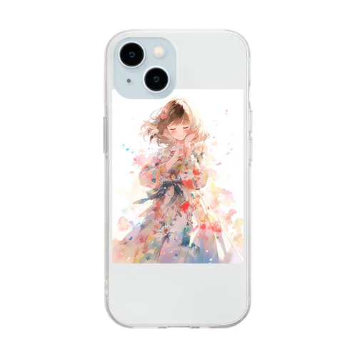 花柄模様の服を着た女性　なでしこ1478 Soft Clear Smartphone Case