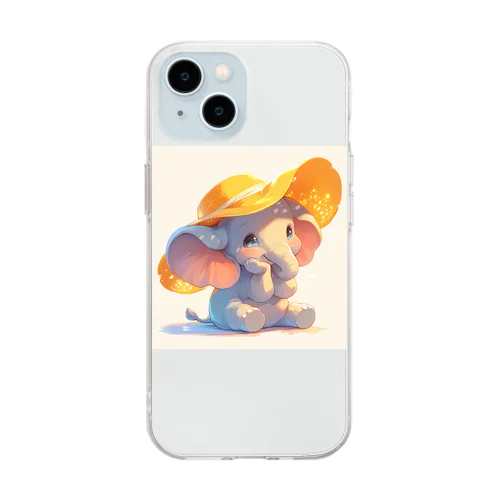 帽子をかぶった可愛い子供ゾウ Marsa 106 Soft Clear Smartphone Case