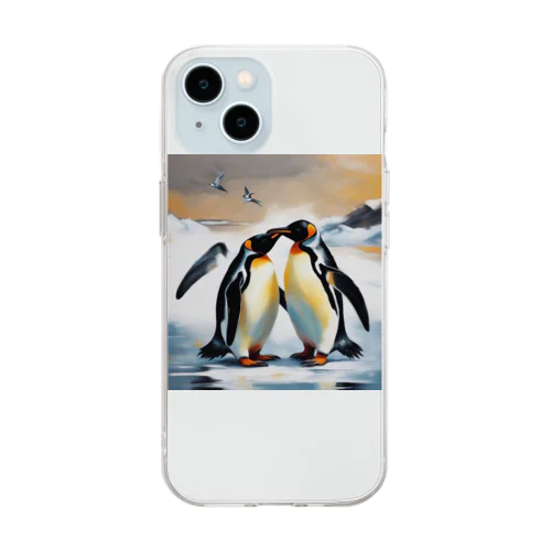 恋の相手に必死に求愛しているペンギン Soft Clear Smartphone Case