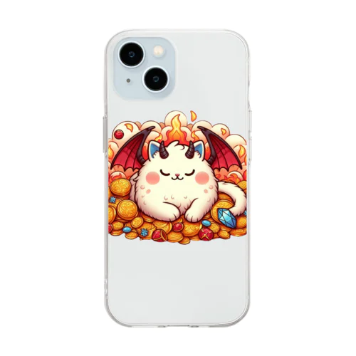 おやすみ！猫ドラゴン　背景透過ver Soft Clear Smartphone Case