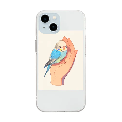 手のひらでおしゃべりセキセイインコの　BLUE PLUM  691 Soft Clear Smartphone Case