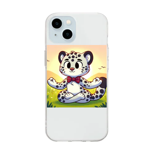 ヨガをするユキヒョウ Soft Clear Smartphone Case