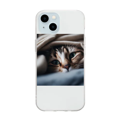 毛布の下に隠れている猫 Soft Clear Smartphone Case