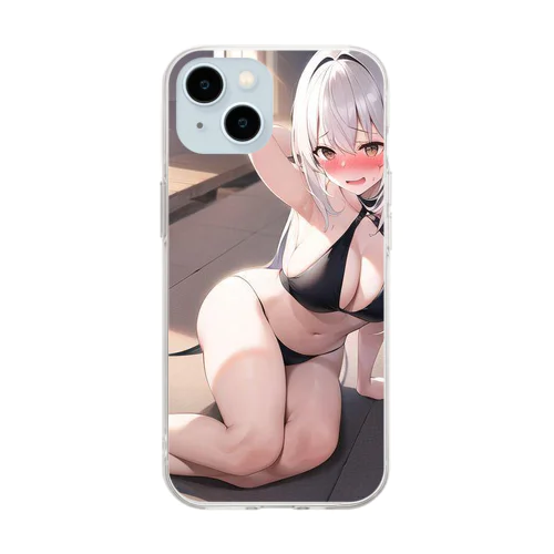 黒いビキニの女の子（銀髪Ｖｅｒ．） Soft Clear Smartphone Case