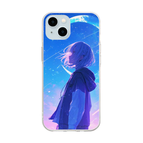 星空さまよう女の子 Soft Clear Smartphone Case