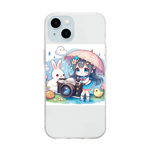 カメラと傘とうさ耳少女とシリーズ　撮影 Soft Clear Smartphone Case