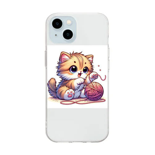 毛糸で遊ぶ子猫 Soft Clear Smartphone Case