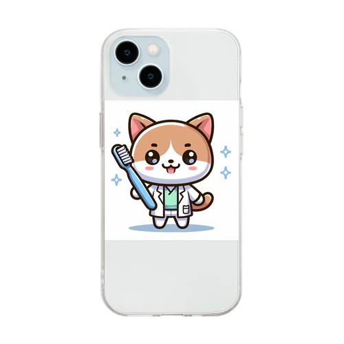 歯ブラシ猫 Soft Clear Smartphone Case