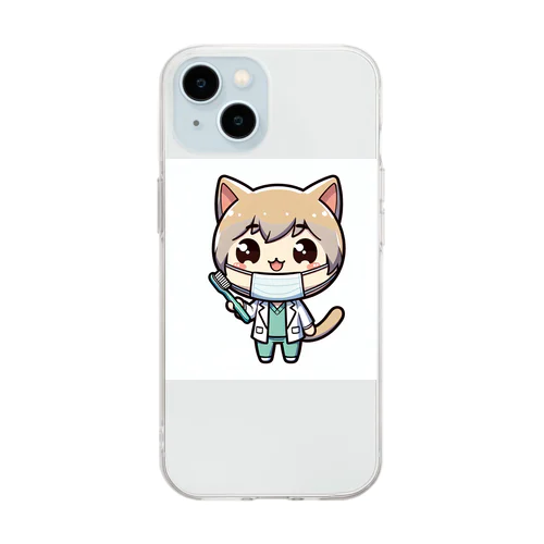 歯ブラシ猫 Soft Clear Smartphone Case