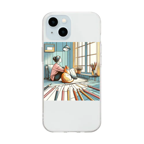 ねことわたし Soft Clear Smartphone Case