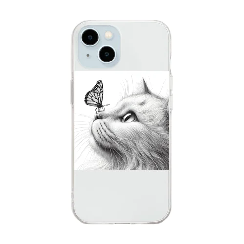 猫と蝶 Soft Clear Smartphone Case