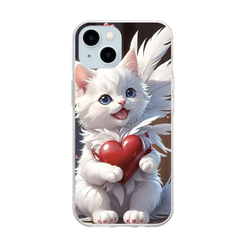 ハートを抱いた子猫 Soft Clear Smartphone Case