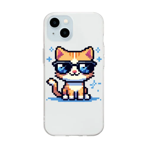 きらりんサングラスにゃんこ Soft Clear Smartphone Case