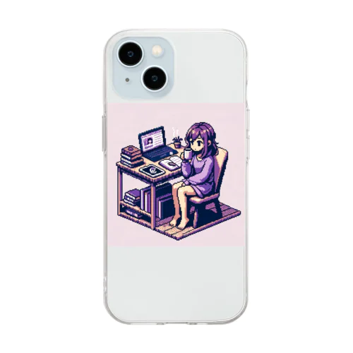 ピクセルパープルガール Soft Clear Smartphone Case