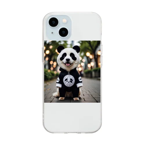 パンダの着ぐるみを着た犬 Soft Clear Smartphone Case